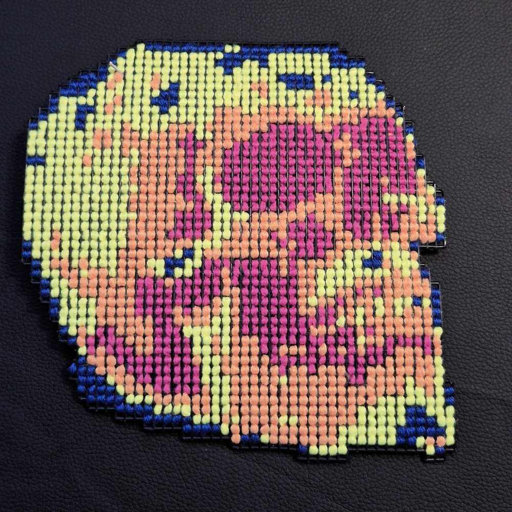Handmade Cross Stitch Neon Skull Wall Hanging Decor On Plastic Mesh